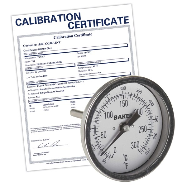 Baker Instruments T30025-550 Bimetal Thermometer, 50 to 550 deg F (0 to 300 deg C), T30025-550-NIST - main